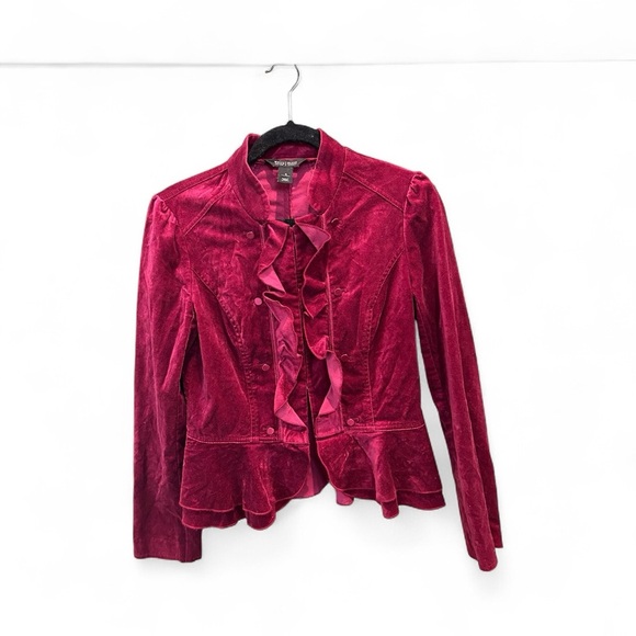 White House Black Market Burgundy Ruffle Blazer - Picture 2 of 6